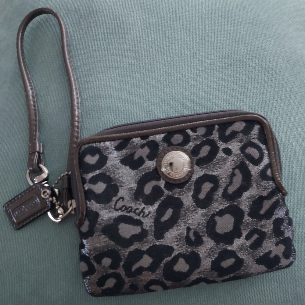 COACH Metallic Leopard Animal Print Wristlet
